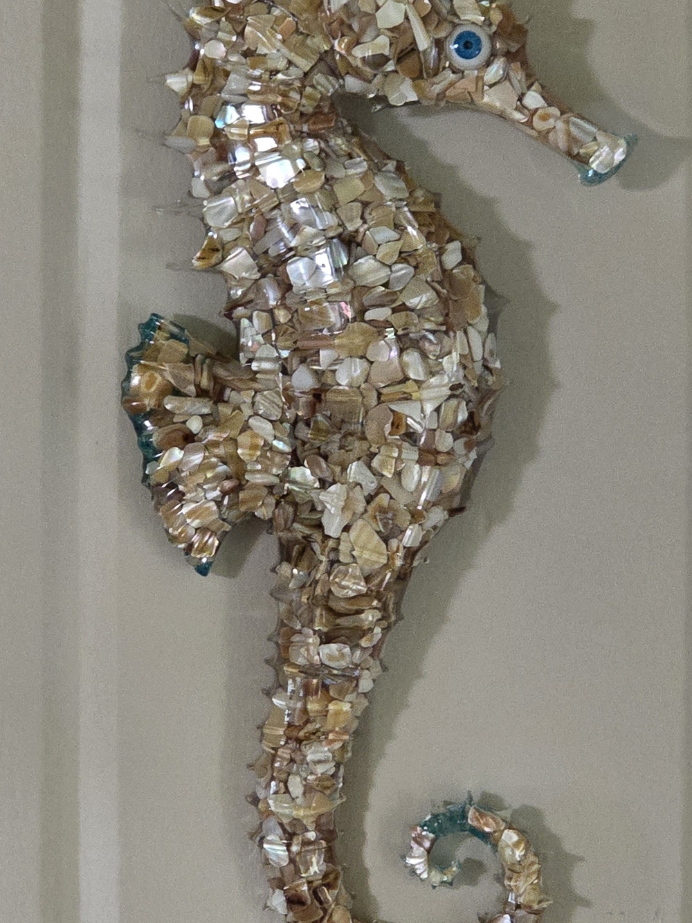 Seahorse Shell Mosaic Wall Art - Beige with Teal Accents
